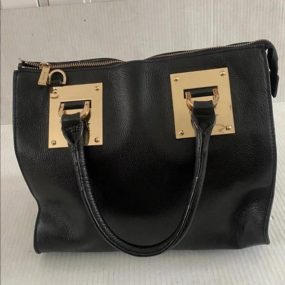 DANIER Black Leather Tote Bag /handbag with Gold Hardware - Picture 3 of 15